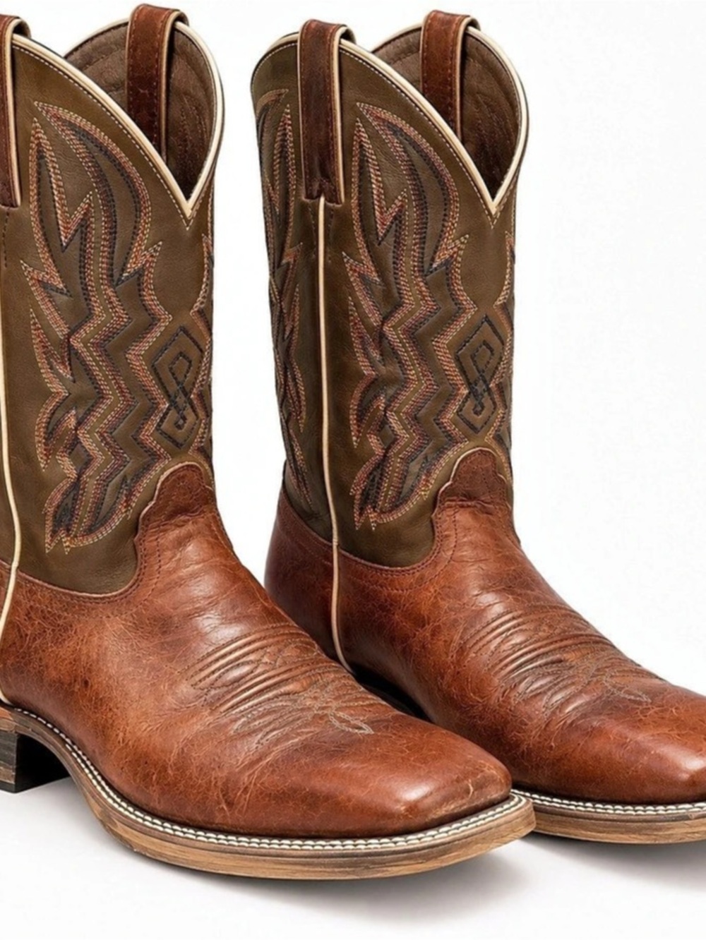 Nocona Cowboy Boots Mens 9D Brown Leather Square Toe Western Made in Mexico